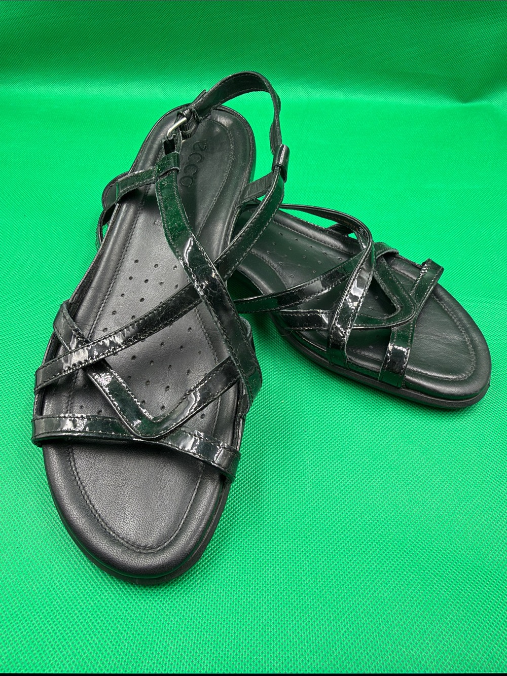 Ecco Women's Black Patent Leather Crisscross Slingback Sandals